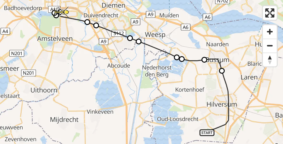 Routekaart van de vlucht: Lifeliner 1 naar VU Medisch Centrum Amsterdam