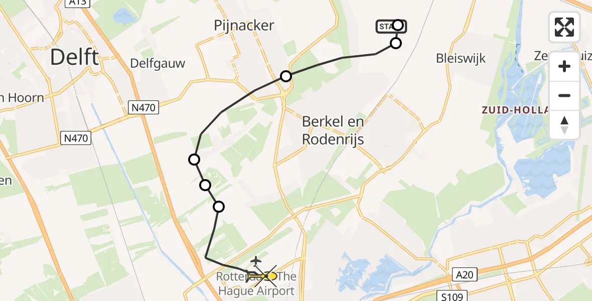 Routekaart van de vlucht: Lifeliner 2 naar Rotterdam