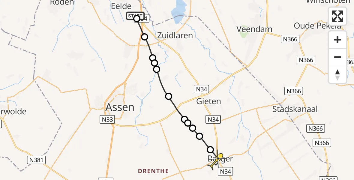 Routekaart van de vlucht: Lifeliner 4 naar Borger