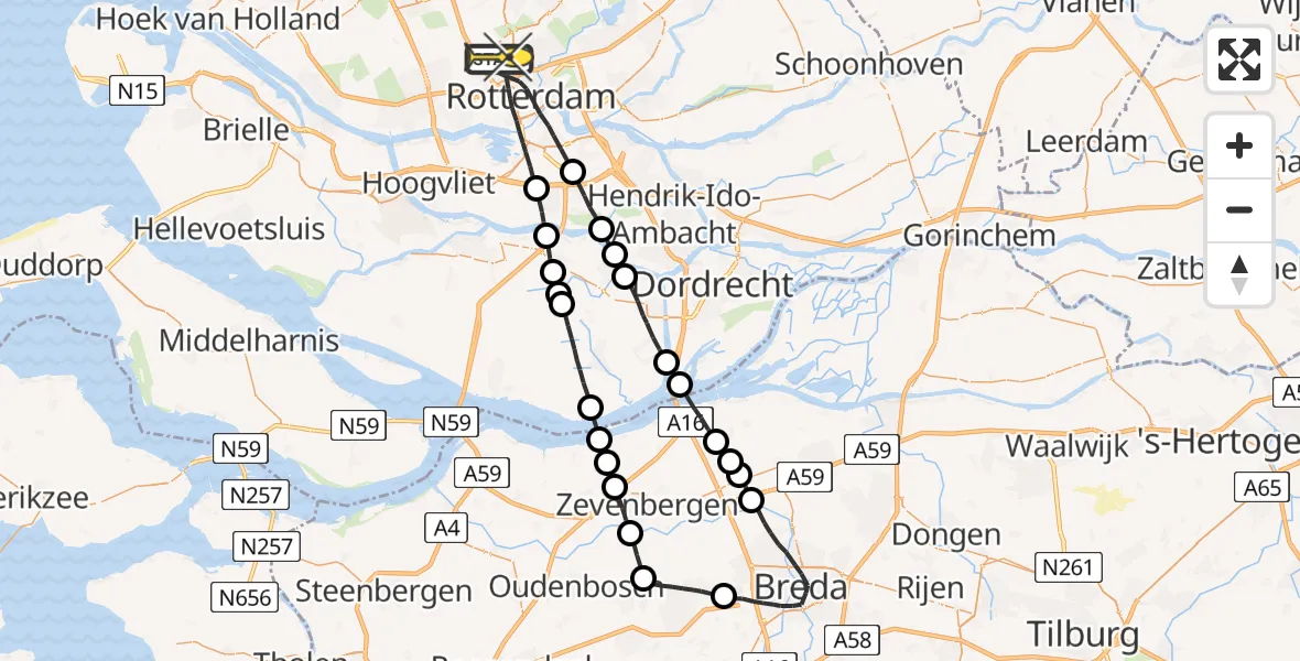 Routekaart van de vlucht: Lifeliner 2 naar Rotterdam