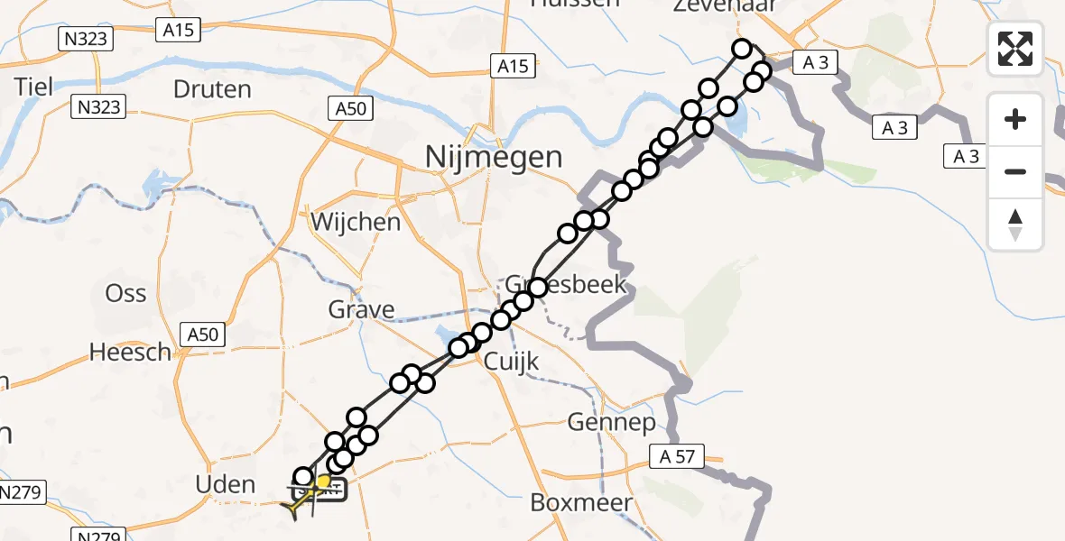 Routekaart van de vlucht: Lifeliner 3 naar Volkel