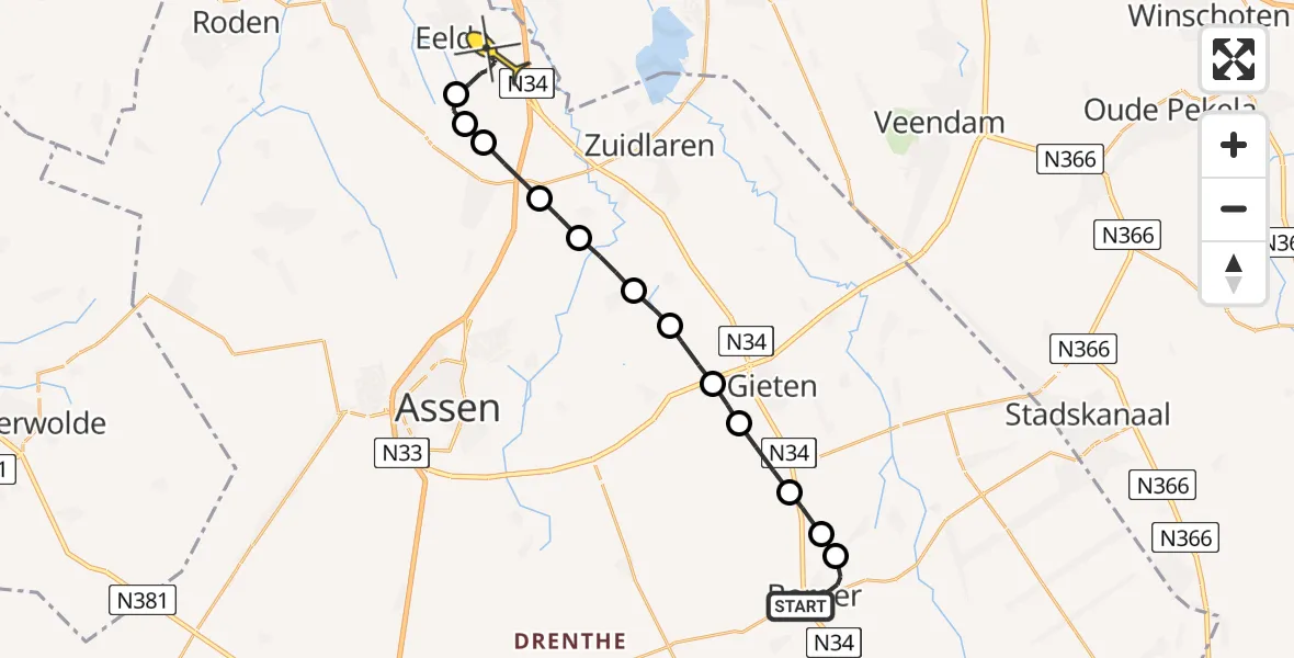 Routekaart van de vlucht: Lifeliner 4 naar Eelde