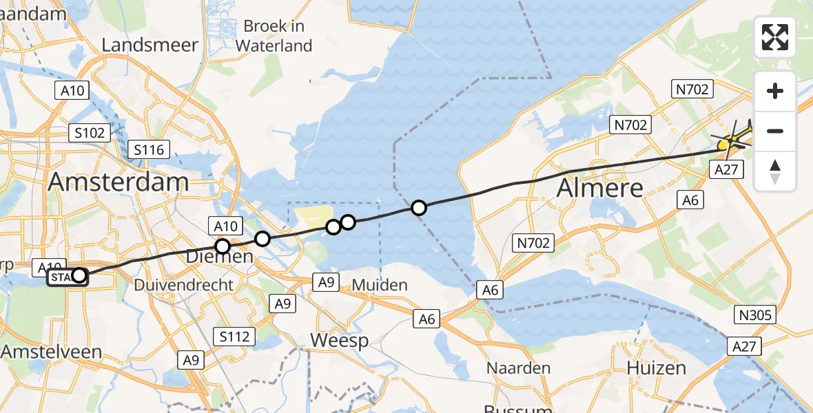 Routekaart van de vlucht: Lifeliner 1 naar Almere