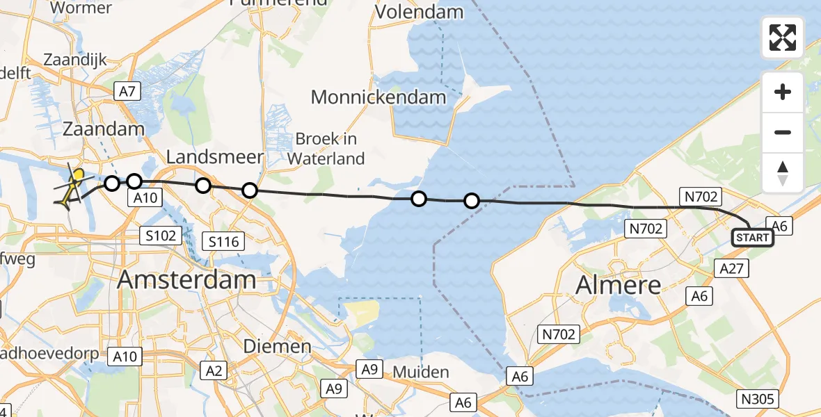 Routekaart van de vlucht: Lifeliner 1 naar Amsterdam