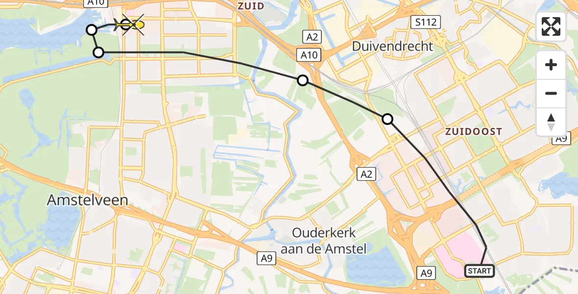 Routekaart van de vlucht: Lifeliner 1 naar VU Medisch Centrum Amsterdam