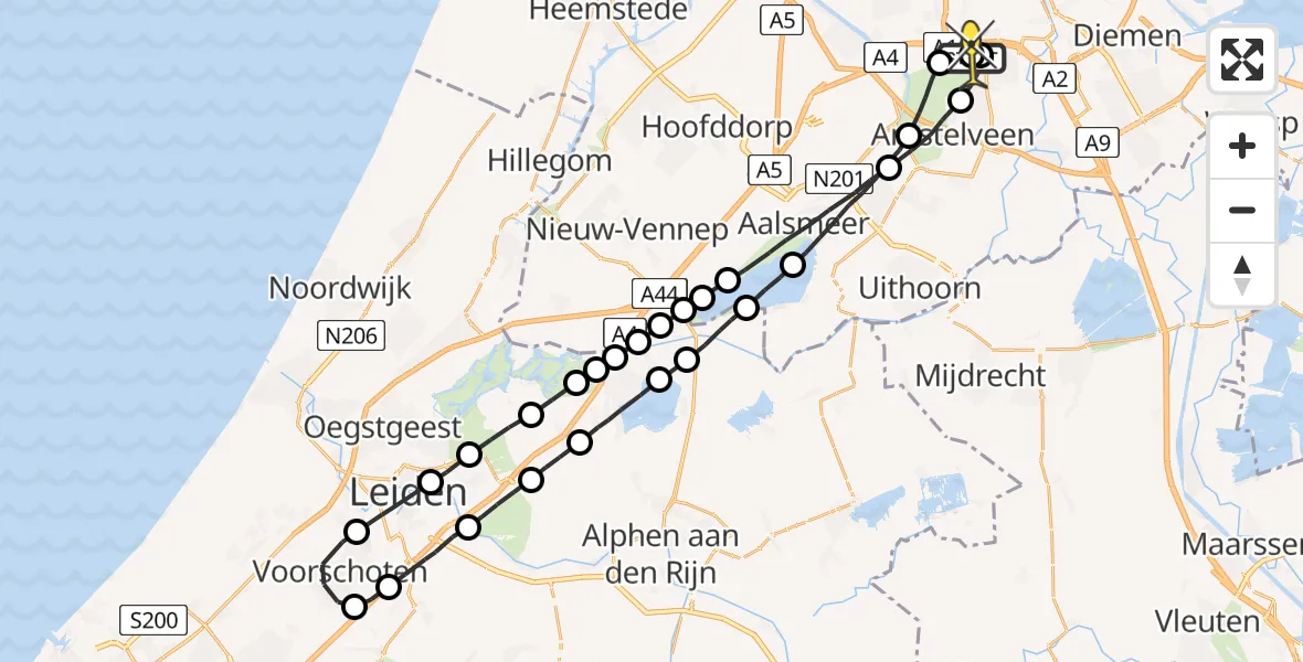Routekaart van de vlucht: Lifeliner 1 naar VU Medisch Centrum Amsterdam