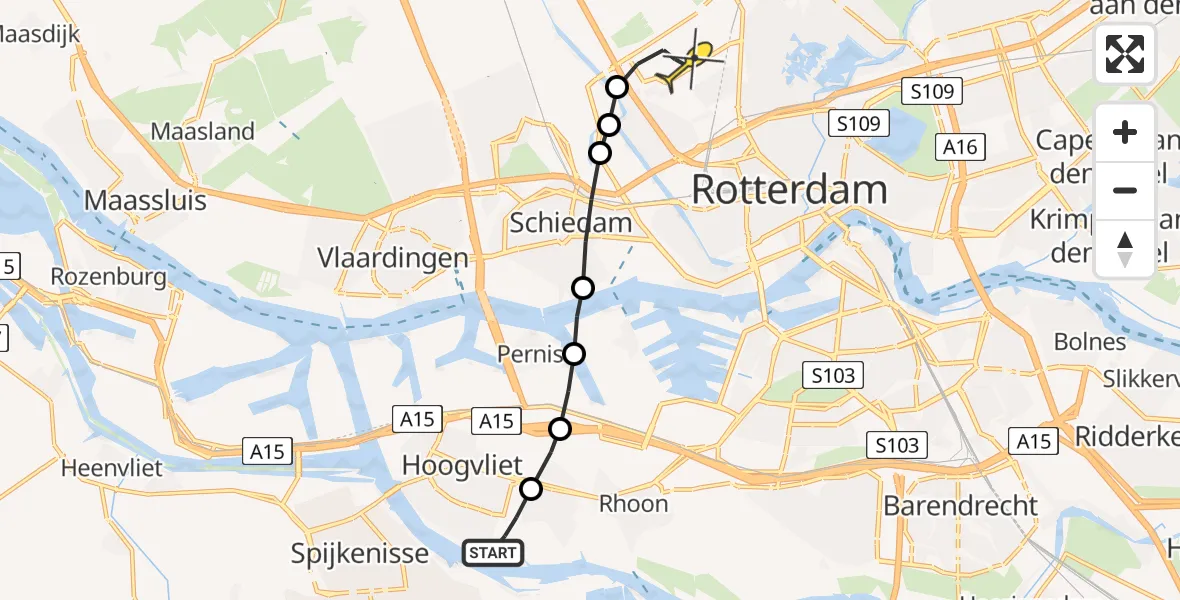 Routekaart van de vlucht: Lifeliner 2 naar Rotterdam