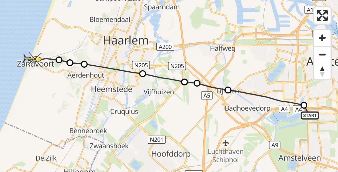 Routekaart van de vlucht: Lifeliner 1 naar Zandvoort