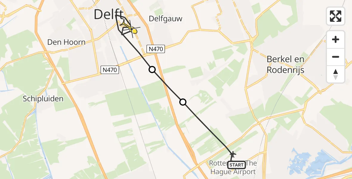 Routekaart van de vlucht: Lifeliner 2 naar Delft