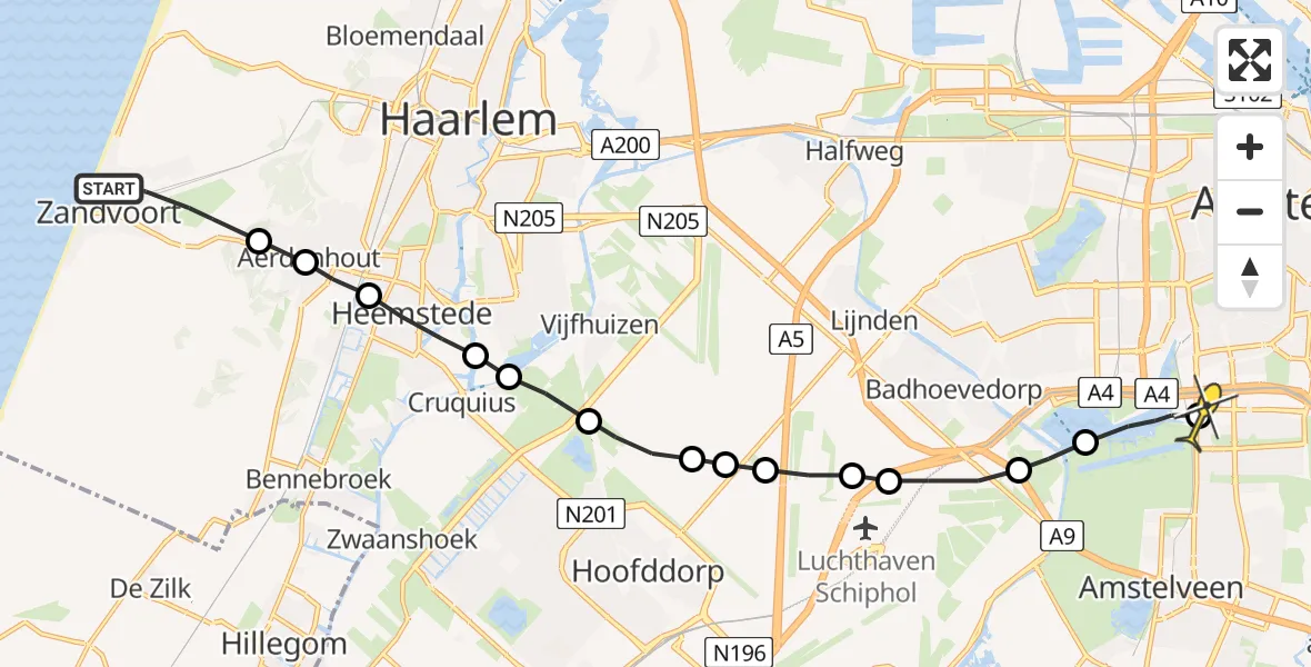 Routekaart van de vlucht: Lifeliner 1 naar VU Medisch Centrum Amsterdam