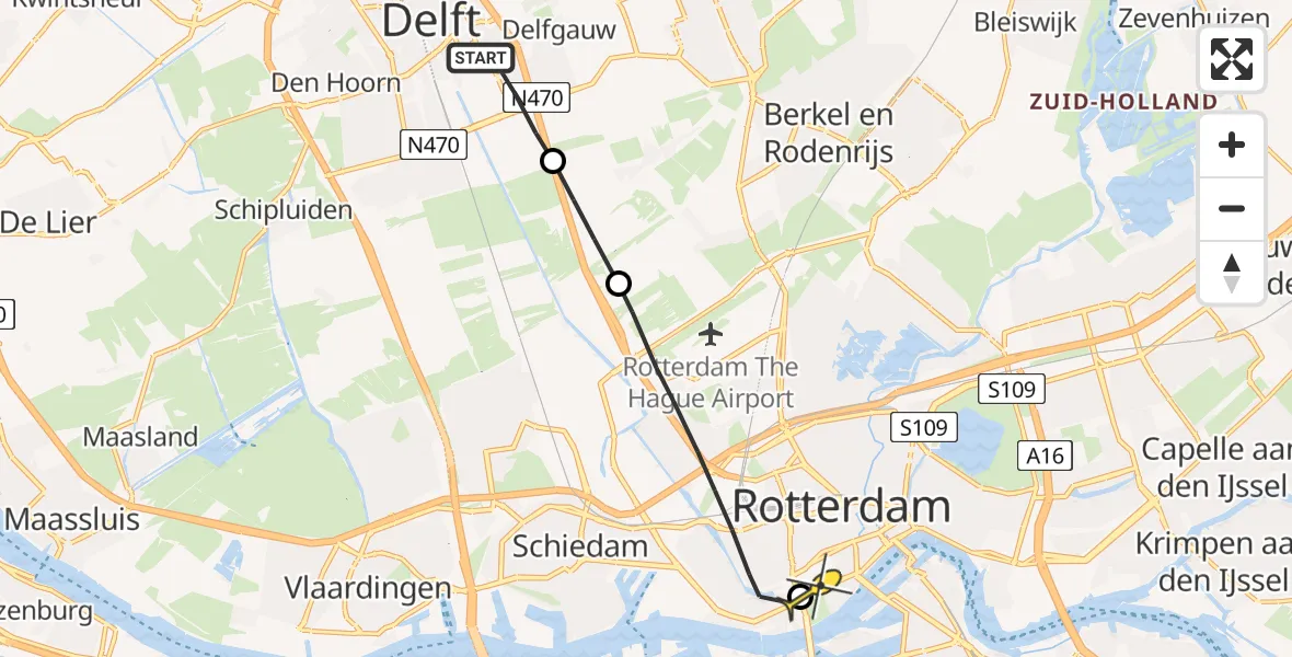 Routekaart van de vlucht: Lifeliner 2 naar Erasmus MC