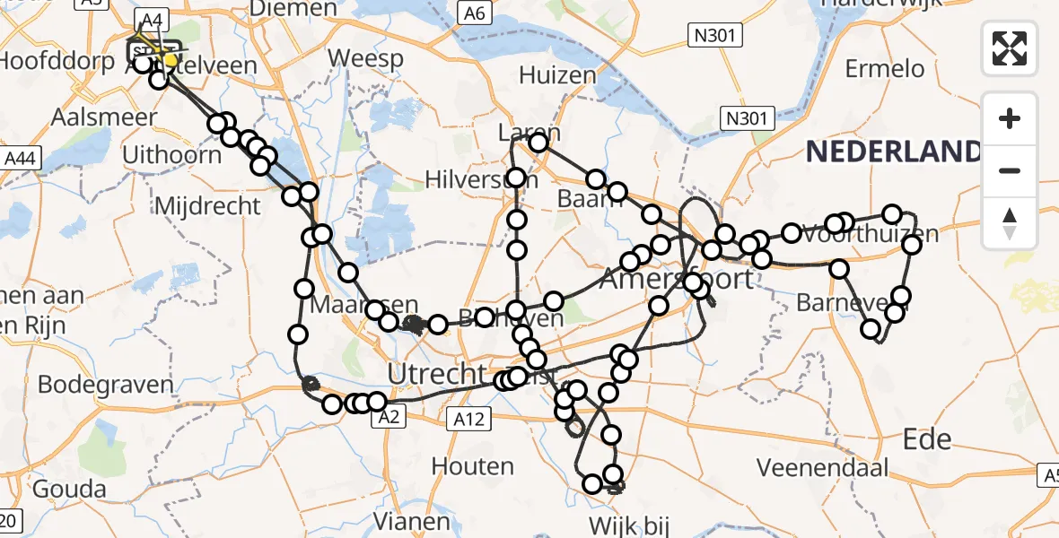 Routekaart van de vlucht: Politieheli naar Schiphol