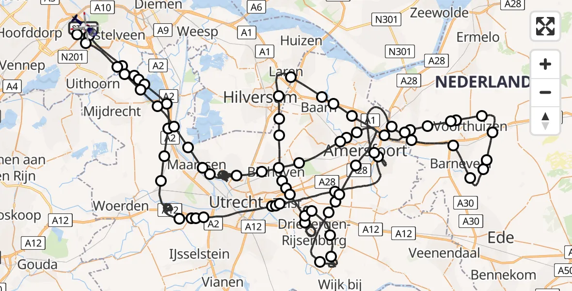 Vluchtroute Politiehelikopter van Schiphol naar Schiphol