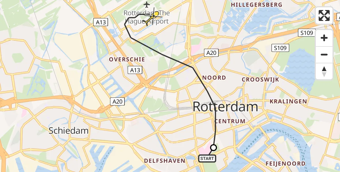 Routekaart van de vlucht: Lifeliner 2 naar Rotterdam