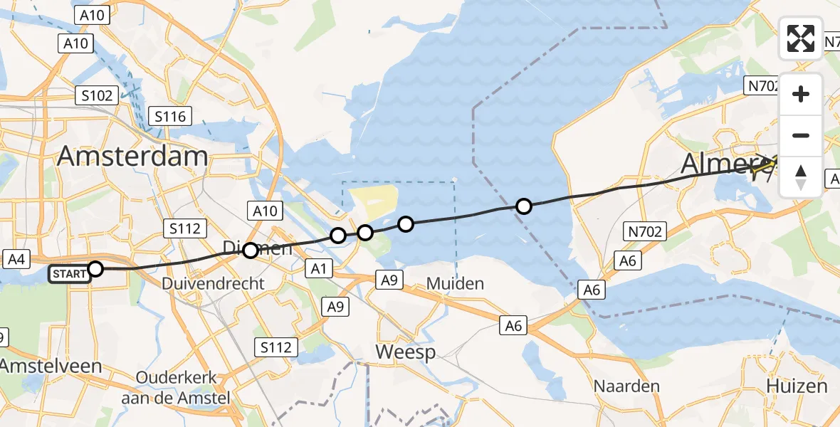 Routekaart van de vlucht: Lifeliner 1 naar Almere