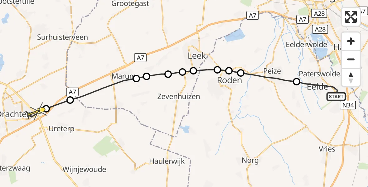 Routekaart van de vlucht: Lifeliner 4 naar Drachten