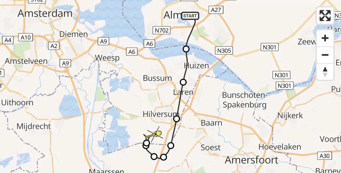 Routekaart van de vlucht: Lifeliner 1 naar Hilversum