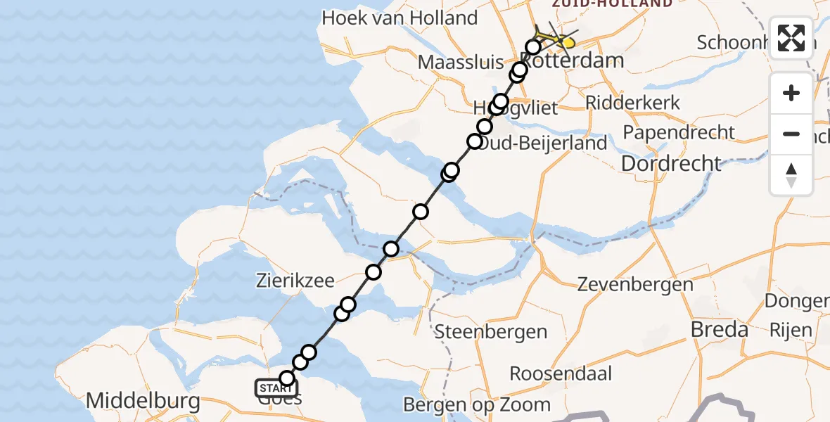 Routekaart van de vlucht: Lifeliner 2 naar Rotterdam