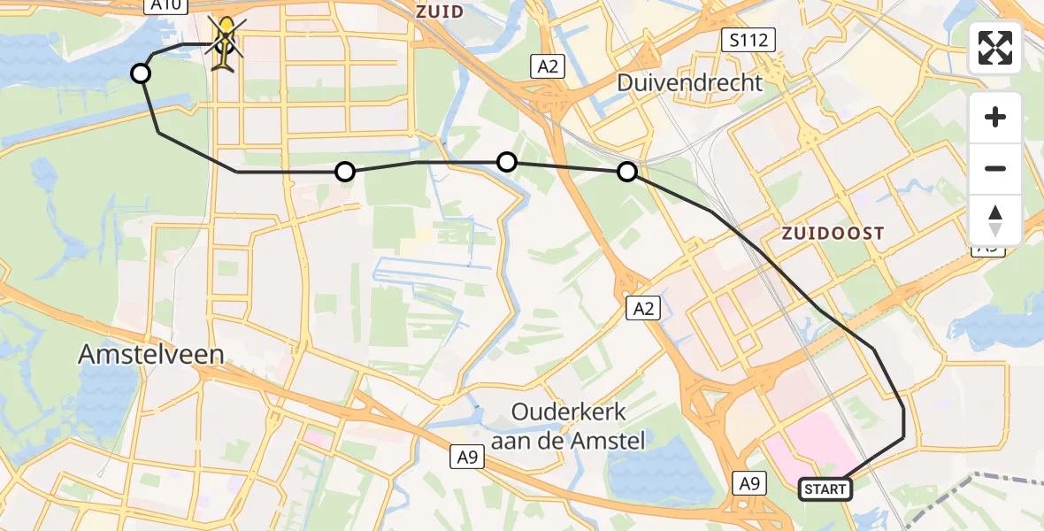 Routekaart van de vlucht: Lifeliner 1 naar VU Medisch Centrum Amsterdam