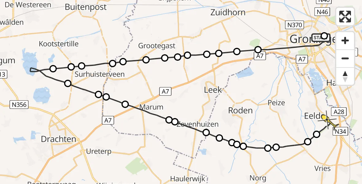 Routekaart van de vlucht: Lifeliner 4 naar Eelde