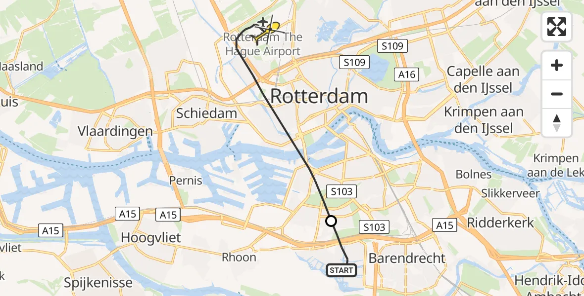 Routekaart van de vlucht: Lifeliner 2 naar Rotterdam