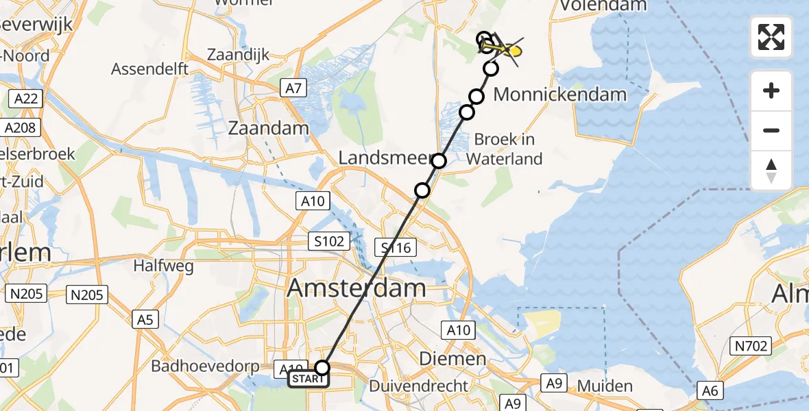 Routekaart van de vlucht: Lifeliner 1 naar Purmer