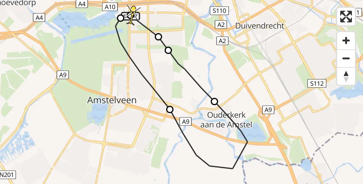 Routekaart van de vlucht: Lifeliner 1 naar VU Medisch Centrum Amsterdam