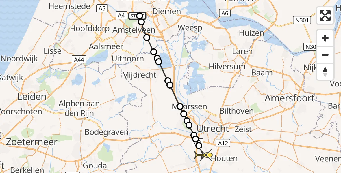 Routekaart van de vlucht: Lifeliner 1 naar Nieuwegein