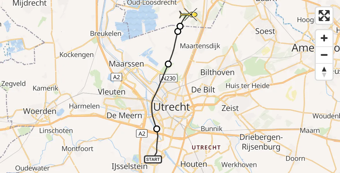 Routekaart van de vlucht: Lifeliner 1 naar Hilversum