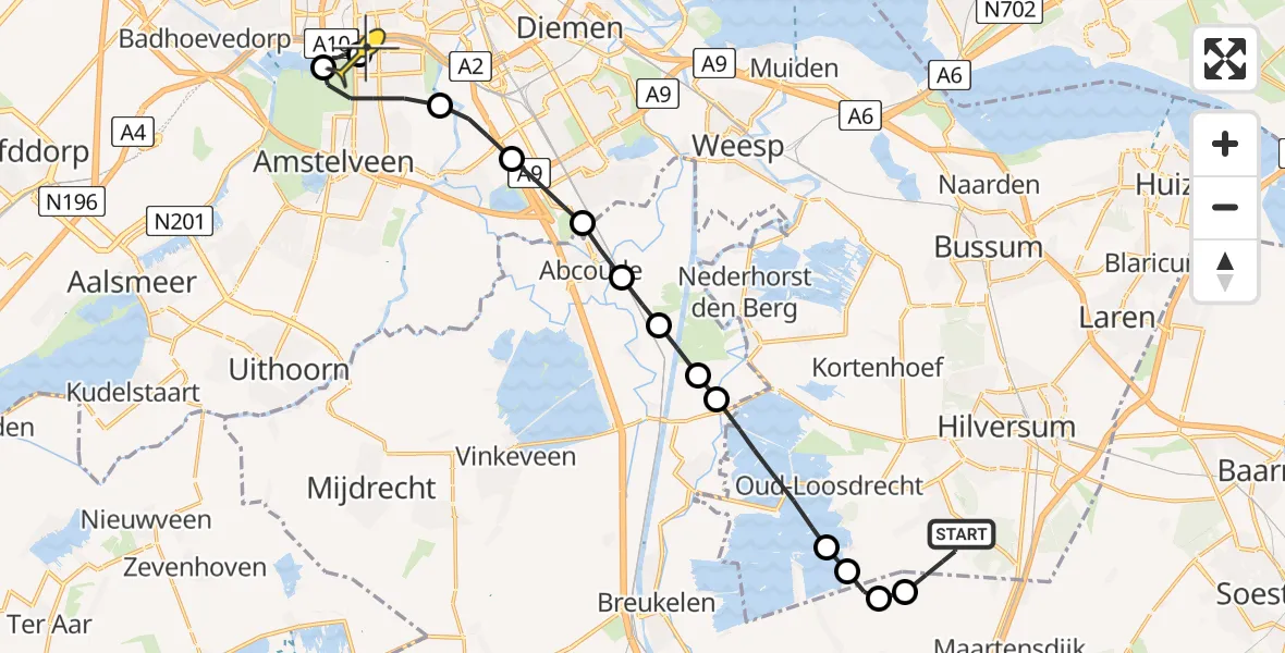 Routekaart van de vlucht: Lifeliner 1 naar VU Medisch Centrum Amsterdam