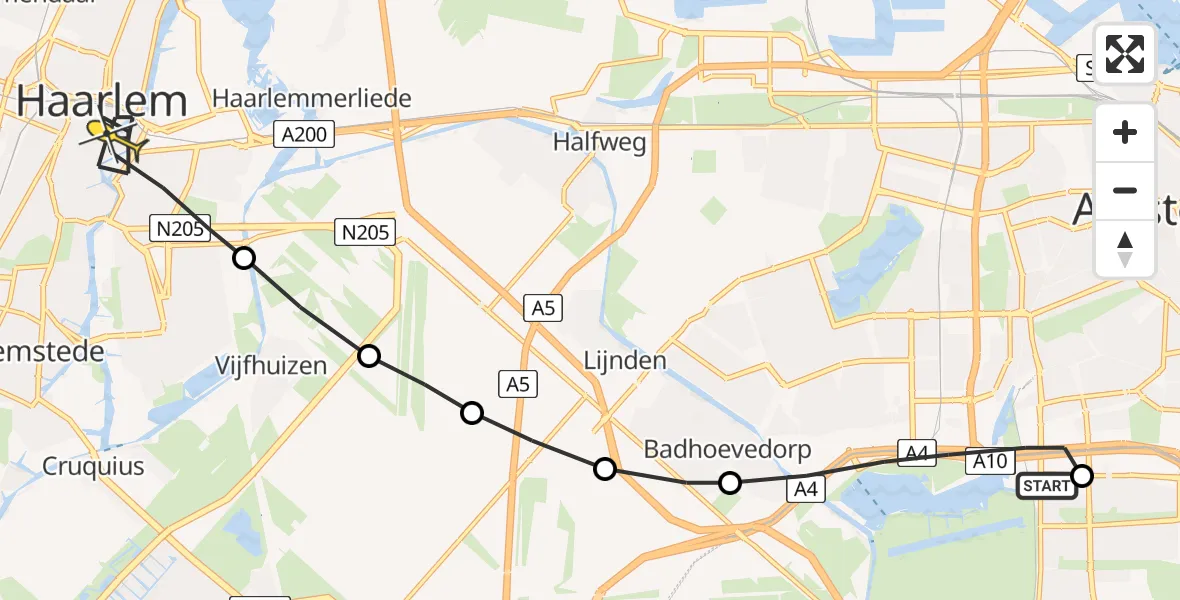 Routekaart van de vlucht: Lifeliner 1 naar Haarlem