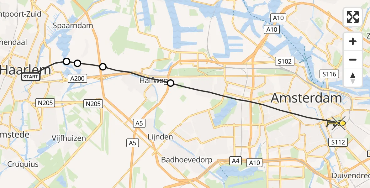 Routekaart van de vlucht: Lifeliner 1 naar Amsterdam