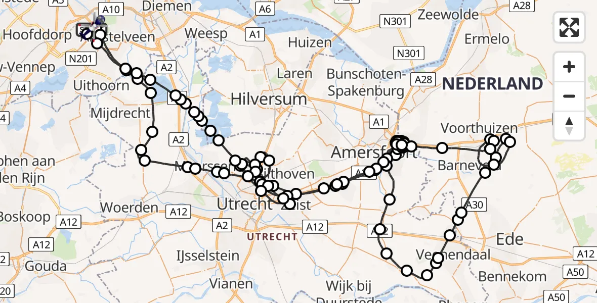 Vluchtroute Politiehelikopter van Schiphol naar Schiphol