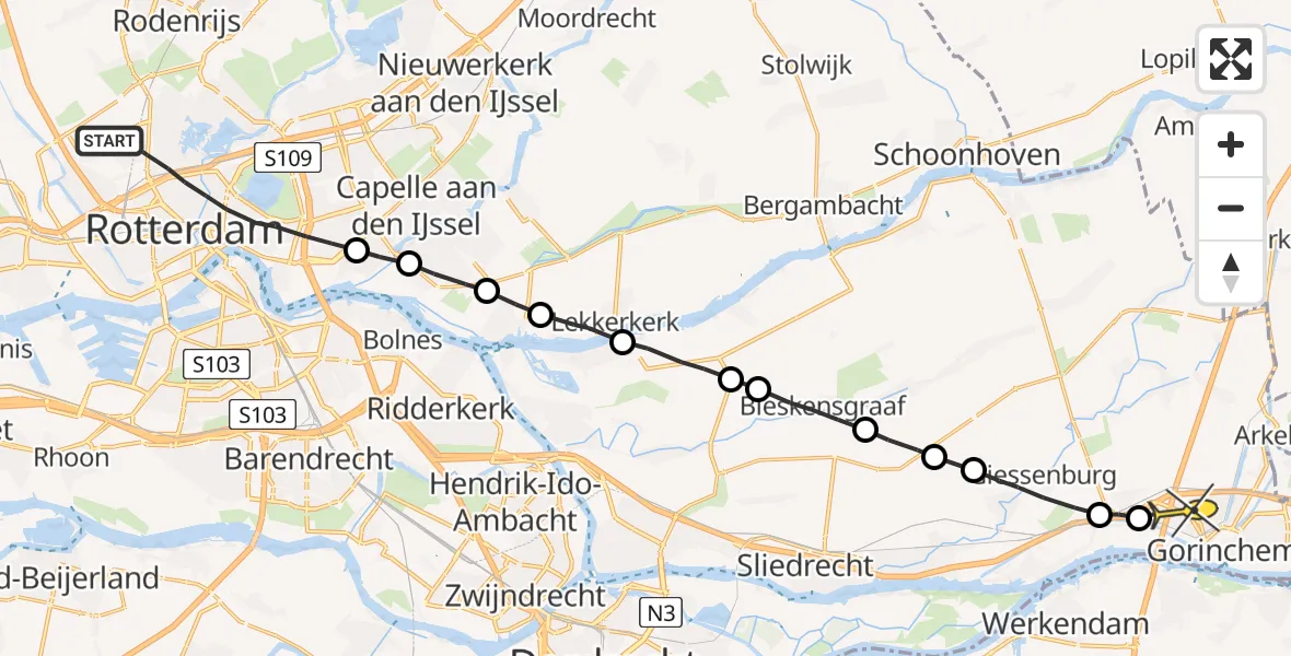 Routekaart van de vlucht: Lifeliner 2 naar Gorinchem