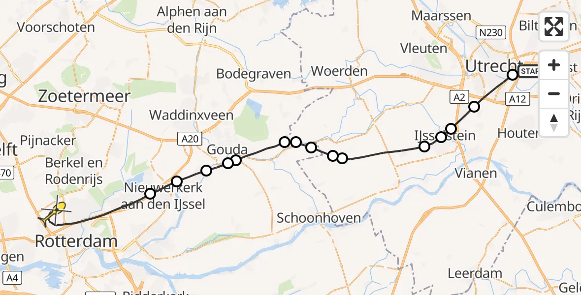 Routekaart van de vlucht: Lifeliner 2 naar Rotterdam