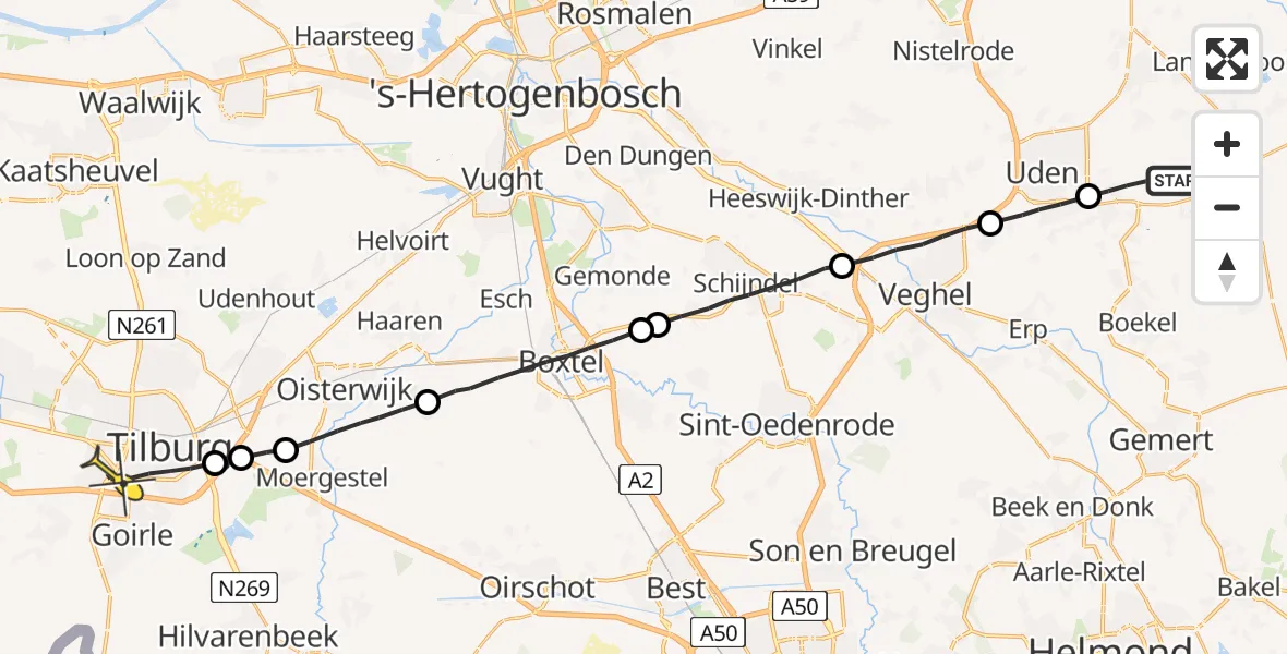 Routekaart van de vlucht: Lifeliner 3 naar Tilburg