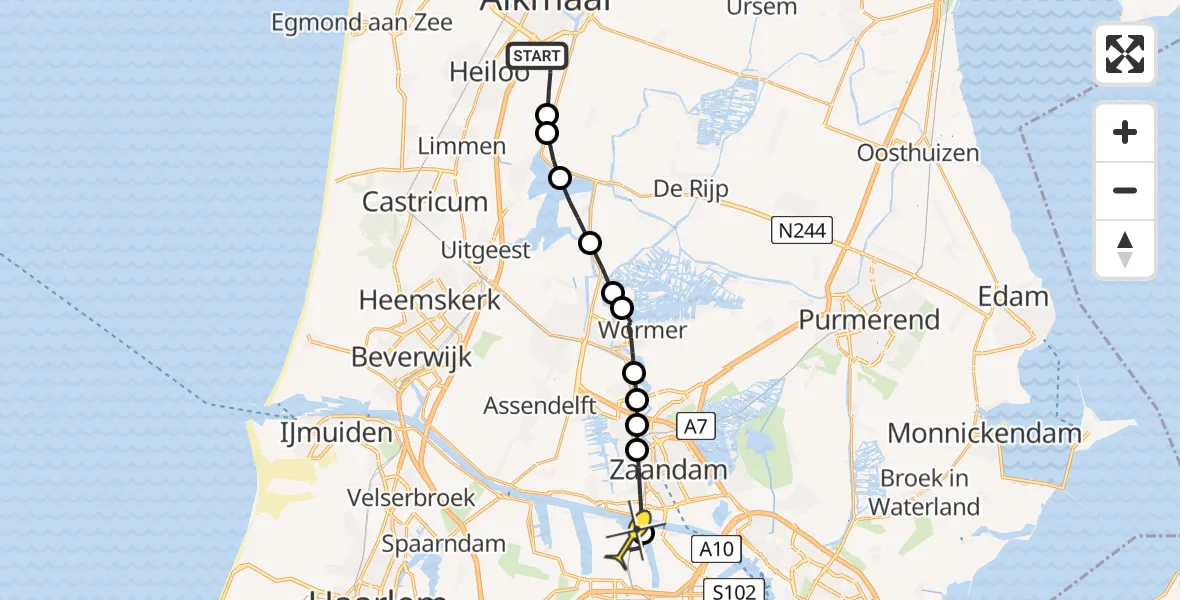 Routekaart van de vlucht: Lifeliner 1 naar Amsterdam