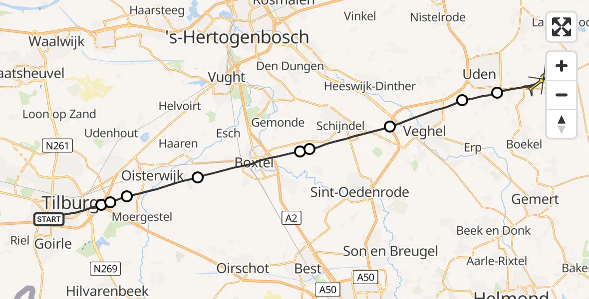 Routekaart van de vlucht: Lifeliner 3 naar Volkel