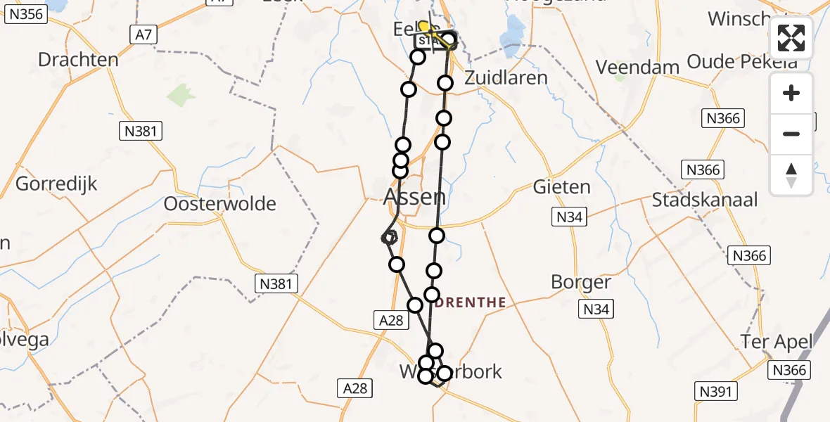 Routekaart van de vlucht: Lifeliner 4 naar Eelde