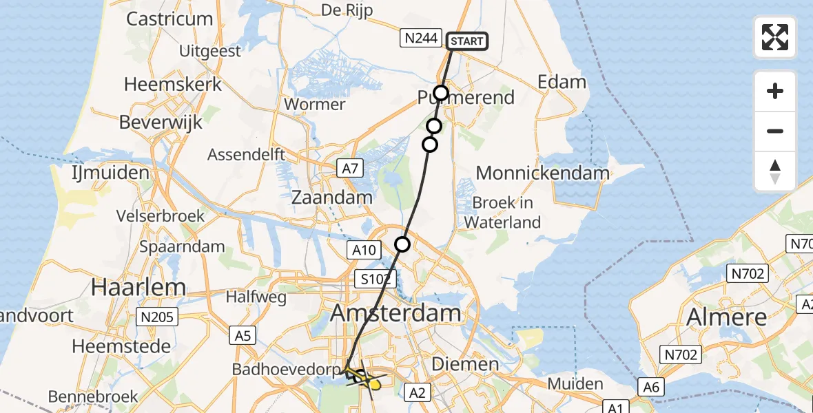 Routekaart van de vlucht: Lifeliner 1 naar VU Medisch Centrum Amsterdam