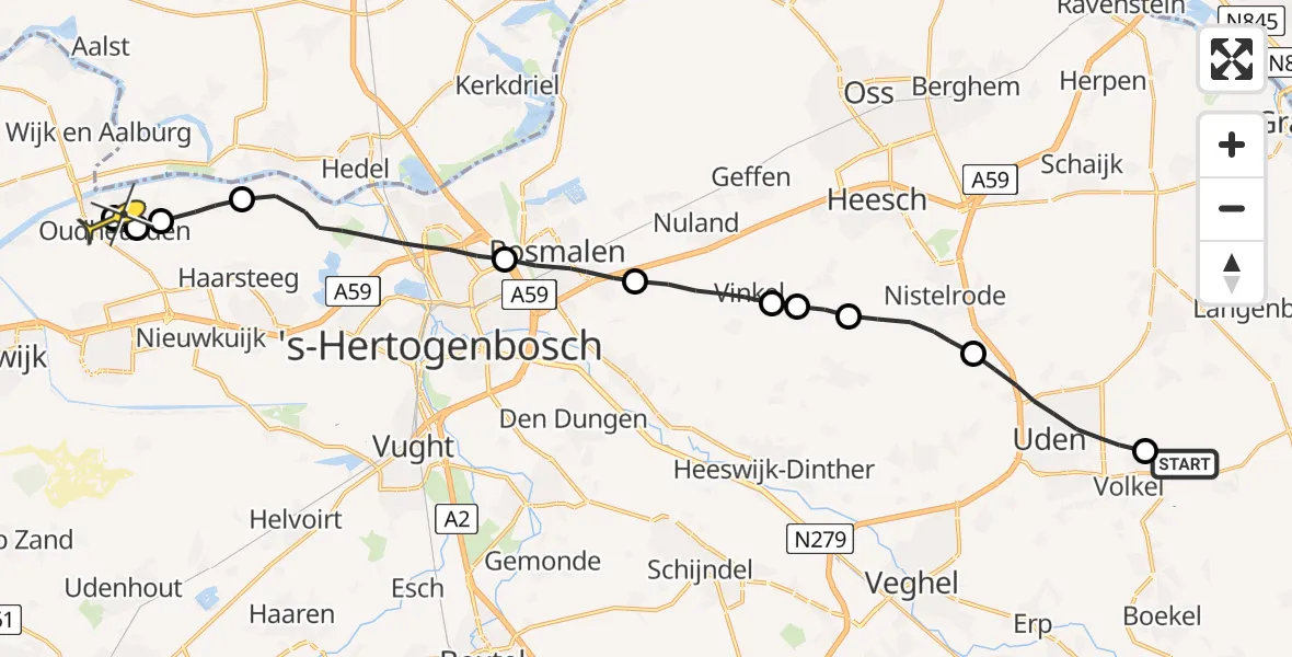 Routekaart van de vlucht: Lifeliner 3 naar Heusden