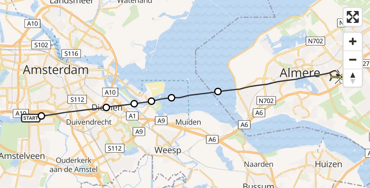 Routekaart van de vlucht: Lifeliner 1 naar Almere