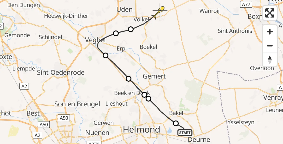 Routekaart van de vlucht: Lifeliner 3 naar Volkel