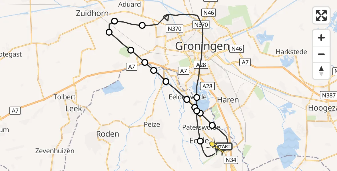 Routekaart van de vlucht: Lifeliner 4 naar Eelde