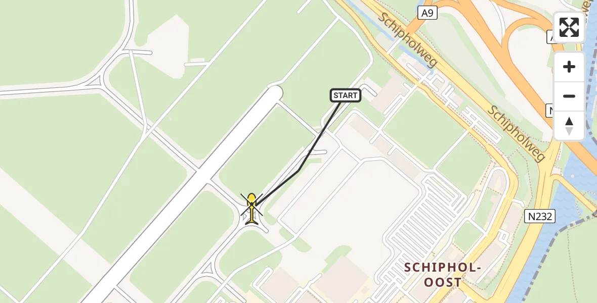 Routekaart van de vlucht: Politieheli naar Schiphol