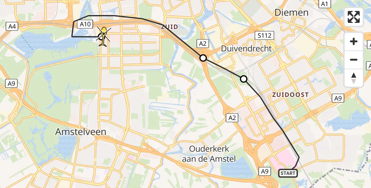 Routekaart van de vlucht: Lifeliner 1 naar VU Medisch Centrum Amsterdam