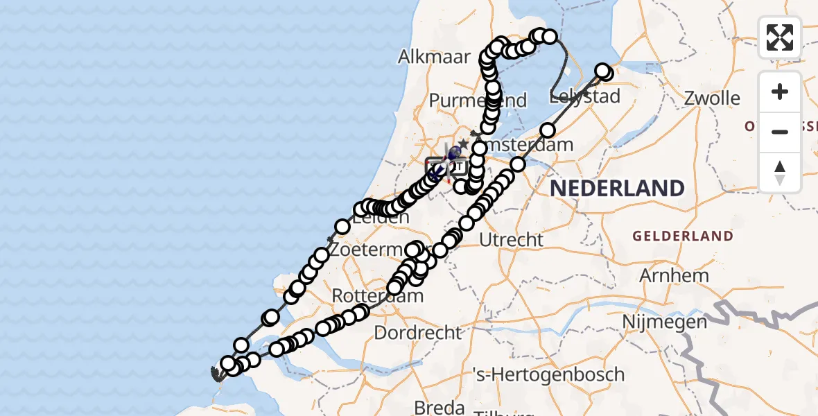 Routekaart van de vlucht: Politiehelikopter naar Schiphol