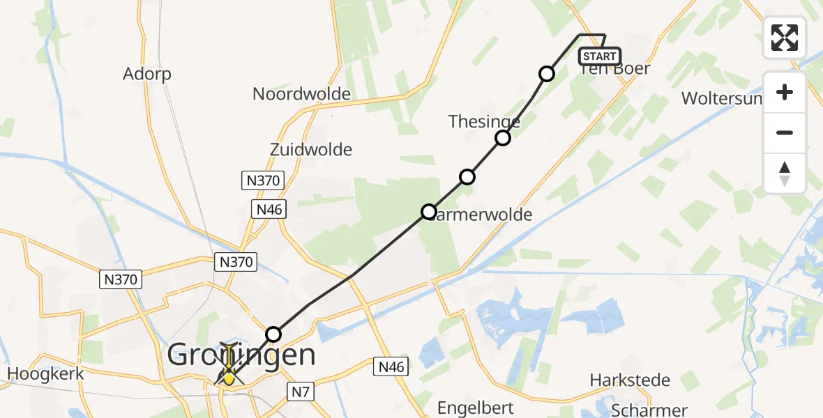 Routekaart van de vlucht: Lifeliner 4 naar Universitair Medisch Centrum Groningen