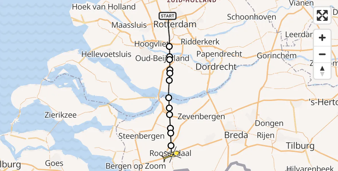 Routekaart van de vlucht: Lifeliner 2 naar Roosendaal