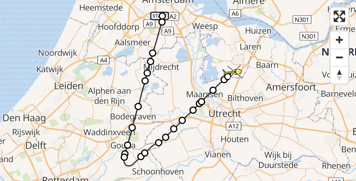 Routekaart van de vlucht: Lifeliner 1 naar Hilversum